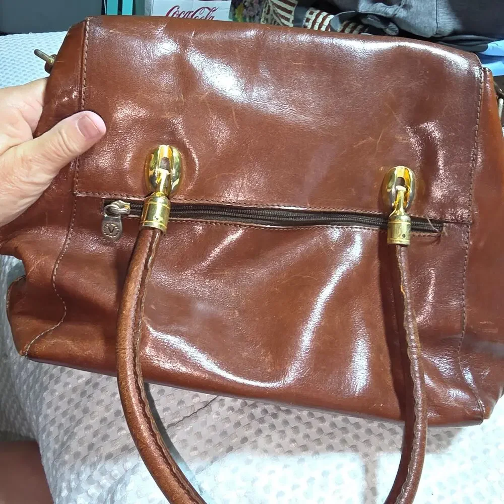 VINTAGE VALENTINA LEATHER SATCHEL BAG WITH CROSSBODY STRAP